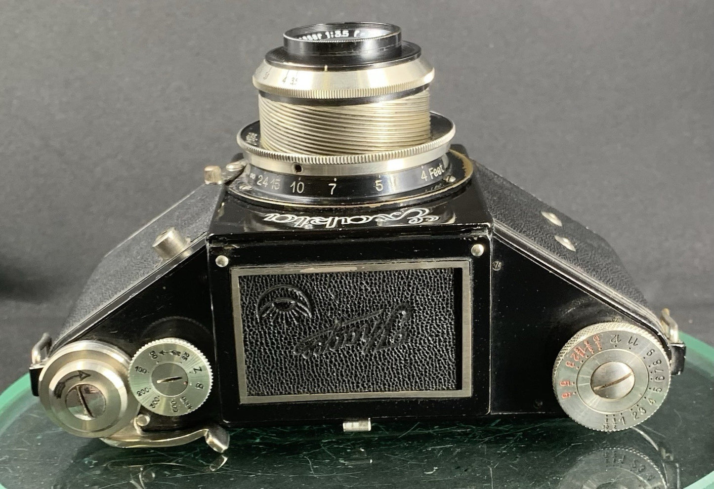 Ihagee Exakta B Type 2.2 Black Moon Sun Logo Camera Zeiss Tessar 3.5/7.5cm#14011