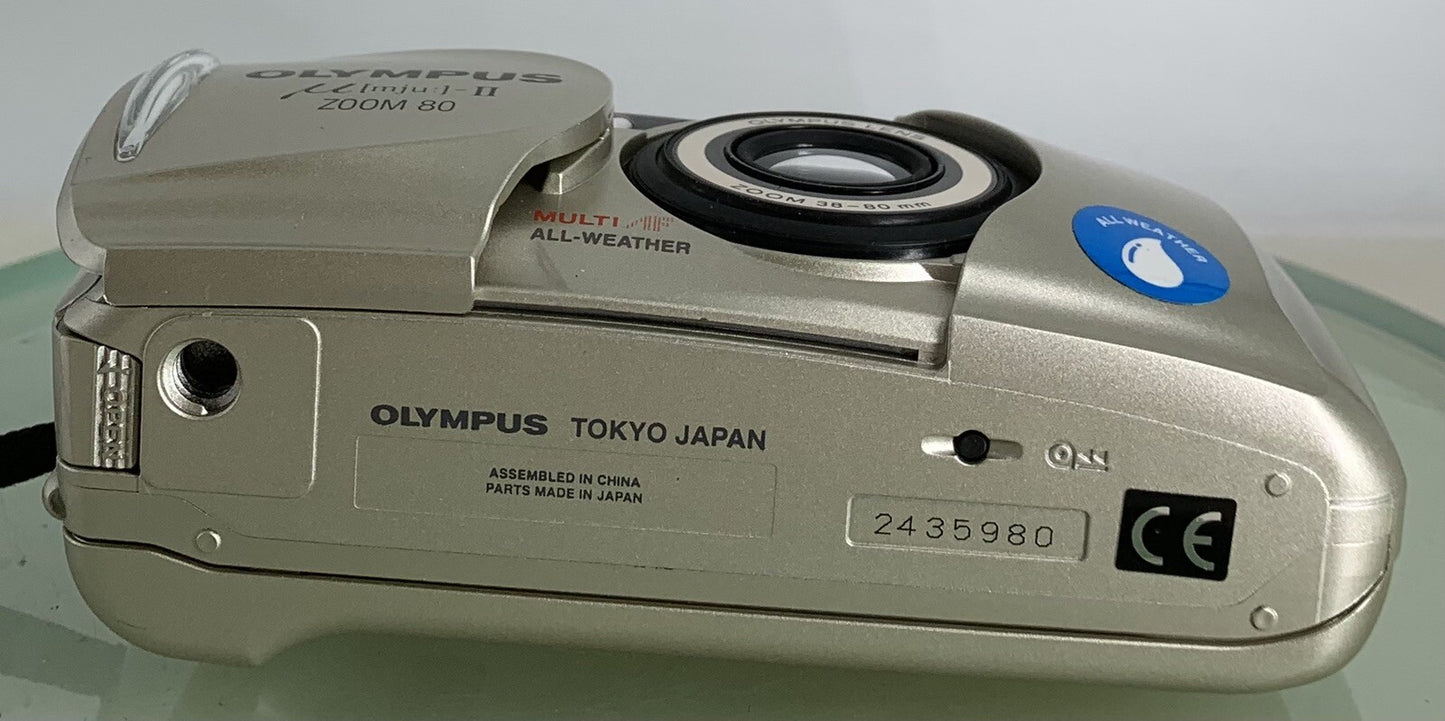 Olympus mju ii Zoom 80 35mm Ultra Compact Camera BEIGE All Weather Working +TIN8