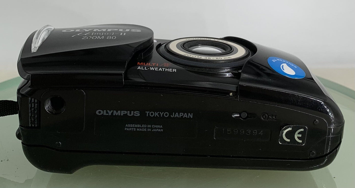 Olympus mju ii Zoom 80 35mm Ultra Compact Camera Black All Weather Working +TIN8