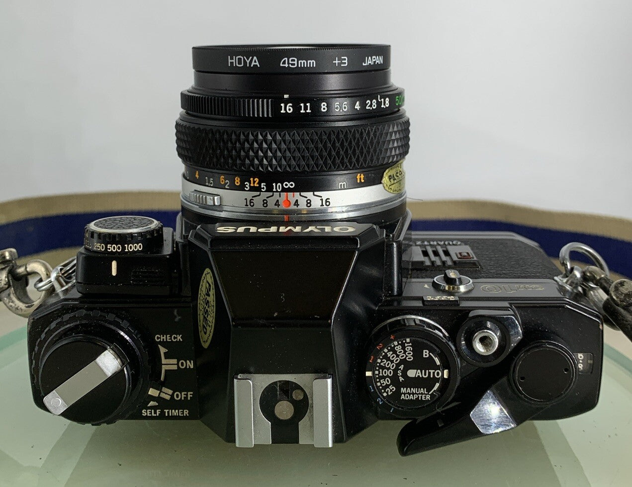 Black Quartz Olympus OM10 35mm SLR Camera Olympus 50mm 1.8 Manual Adapter TESTED7