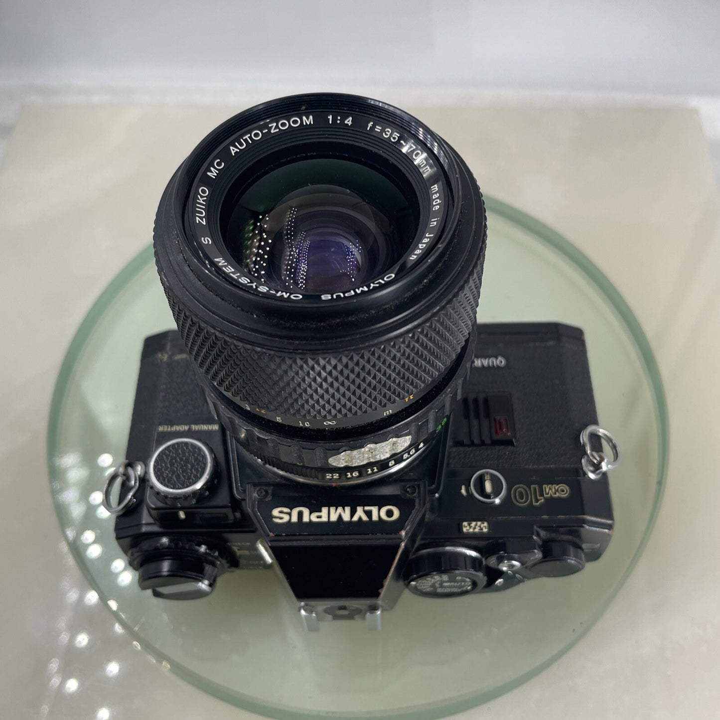 Black Quartz Olympus OM10 35mm SLR Camera Olympus 35-70mm Manual Adapter TESTED7