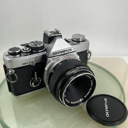 Olympus OM-2 35mm SLR camera body & Hotshoe 2 50mm 1:3.5 Silver Nose TESTED #8850