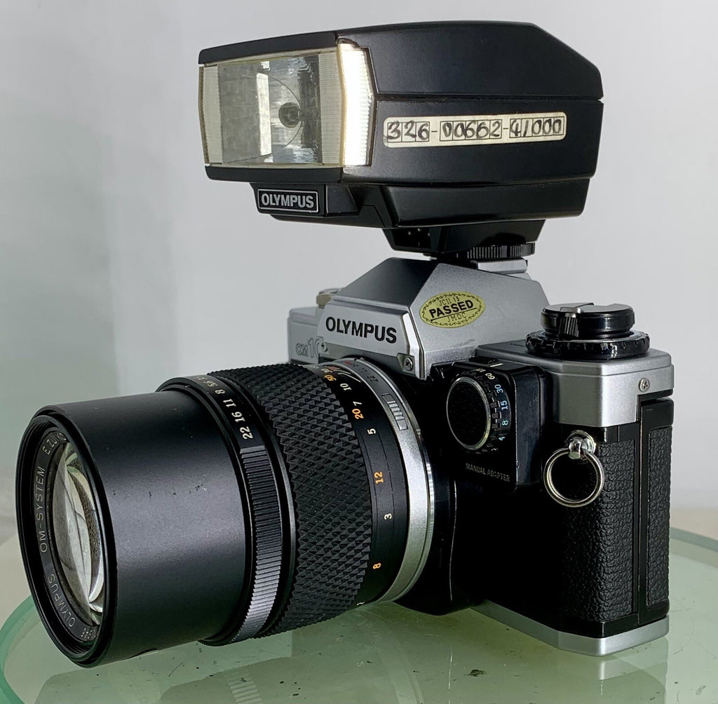 *SERVICED*Olympus OM10 35mm Film SLR Manual Camera+ OM 135 F3.5 Zuiko Lens+FLASH6