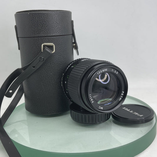 Pentax K mount fit Petri 135mm 1:3.5 prime lens, fits PK camera mount + Case 2240