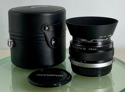 Olympus OM 28mm 1:3.5 G.Zuiko Auto W lens, fits OM Camera mount SERVICED #240