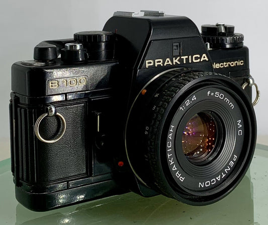 PRAKTICA B100 Electronic 35mm SLR Film Camera+Pentacon 50mm Lens 1:2.4+Tested-440