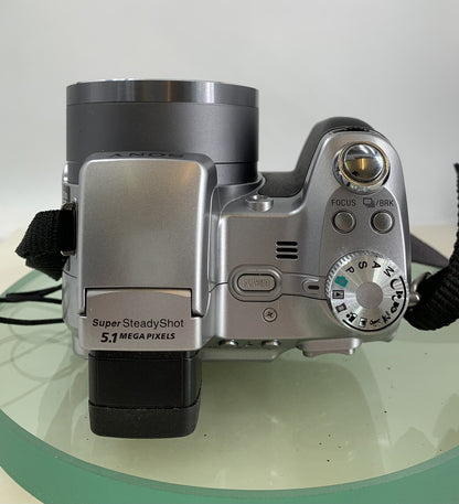 Sony Cyber-Shot DSC-H1 5.1MP DIGITAL CAMERA SILVER + BAG + WIRE TESTED - 9356