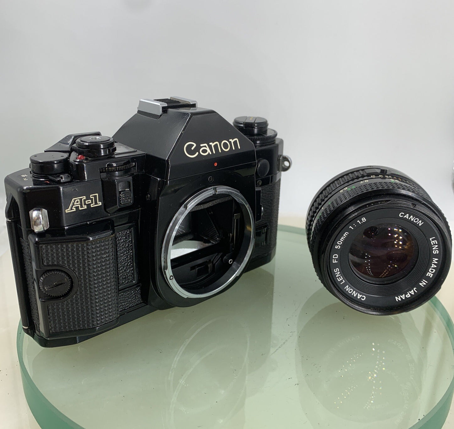 Canon A-1 35mm SLR Film Camera + FD 50mm f/1.8 Prime Lens BOXED, BOOK, STRAP#8062