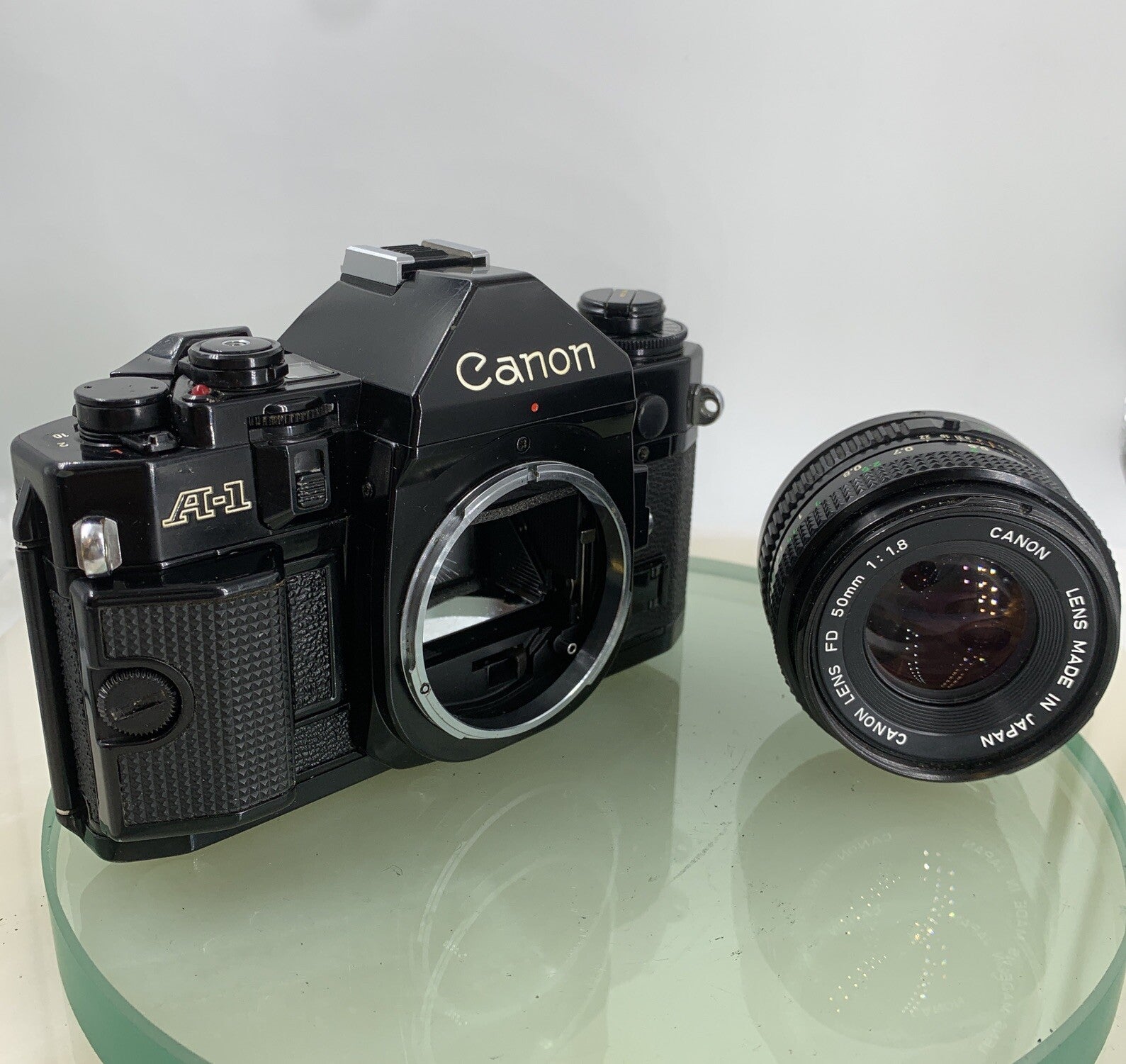 Canon A-1 35mm SLR Film Camera + FD 50mm f/1.8 Prime Lens BOXED, BOOK, STRAP#8062