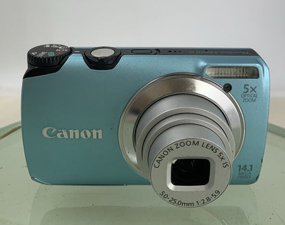 Canon PowerShot A3200 IS Camera 14.1MP BLUE WITH CHARGER+COVER TESTED - 6391