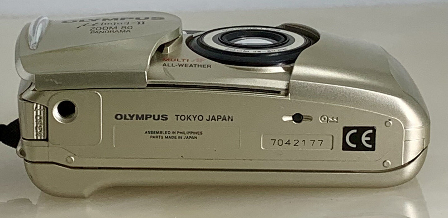 Olympus mju ii Zoom 80 35mm Ultra Compact Camera Beige All Weather  Working #817