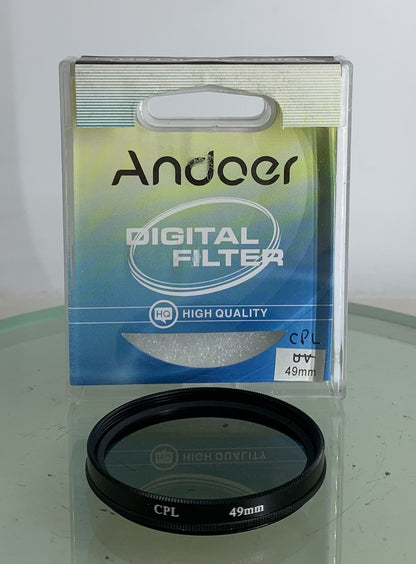 ANDOER CAMERA FILTER 49mm CPL BLACK LENS PROTECTOR+CASE+CLEAN+GOOD CONDITION-6370