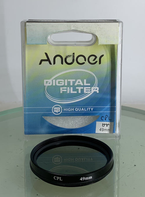ANDOER CAMERA FILTER 49mm CPL BLACK LENS PROTECTOR+CASE+CLEAN+GOOD CONDITION-6370