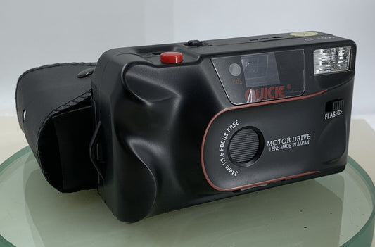 Olympus Quick Flash CF-1000 35mm FILM Camera BLACK WITH COVER TESTED - 8800