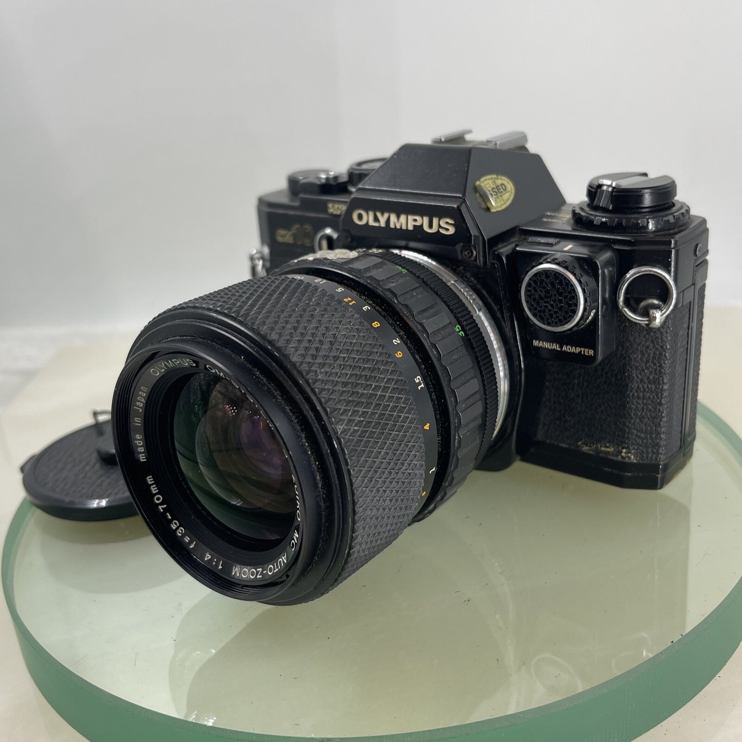 Black Quartz Olympus OM10 35mm SLR Camera Olympus 35-70mm Manual Adapter TESTED2