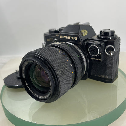 Black Quartz Olympus OM10 35mm SLR Camera Olympus 35-70mm Manual Adapter TESTED2
