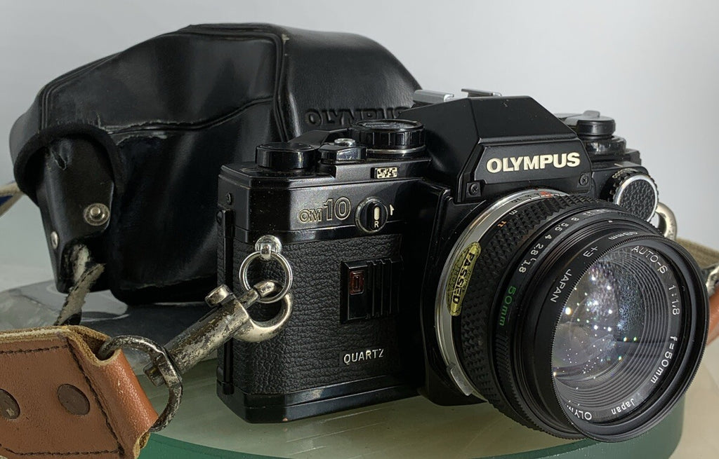 Black Quartz Olympus OM10 35mm SLR Camera Olympus 50mm 1.8 Manual Adapter TESTED0