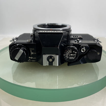 SERVICED OLYMPUS OM-10 BLACK + OLYMPUS OM 28MM F2.8 LENS 35MM SLR CAMERA #9177