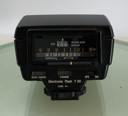 Olympus T20 Shoe Mount Flash for CAMERA EXTENDED BLACK WITH COVER TESTED - 9604