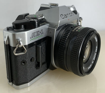 Canon AE-1 Program 35mm SLR Film Manual Camera + Canon 50mm F/1.8 FD Lens #2142