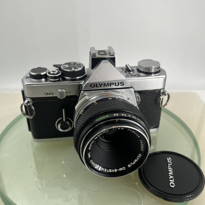 Olympus OM-2 35mm SLR camera body & Hotshoe 2 50mm 1:3.5 Silver Nose TESTED #8851