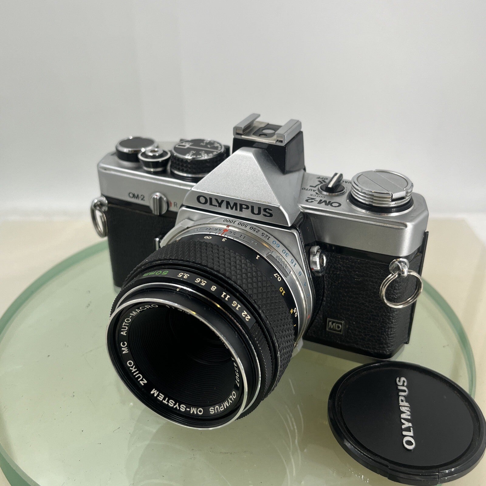Olympus OM-2 35mm SLR camera body & Hotshoe 2 50mm 1:3.5 Silver Nose TESTED #8852