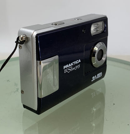 Praktica DC Slim 315 3.1MP Compact Digital Camera BLUE+COVER+WIRE TESTED - 8692