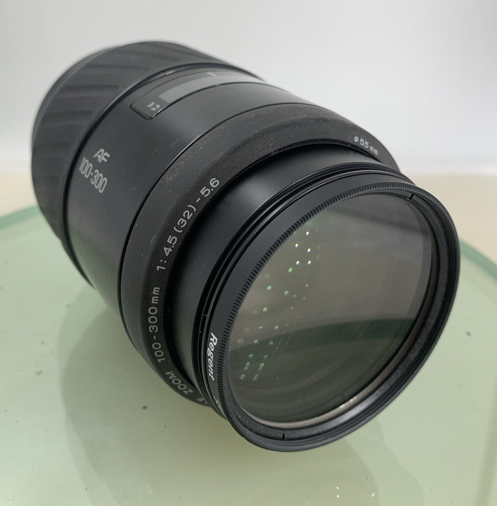 Minolta AF tele zoom 100-300mm 1:4.5-5.6 SLR CAMERA LENS BLACK TESTED - 3331