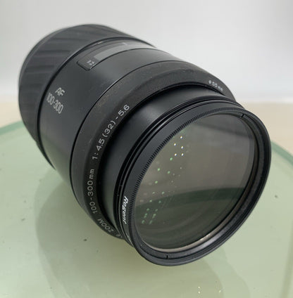 Minolta AF tele zoom 100-300mm 1:4.5-5.6 SLR CAMERA LENS BLACK TESTED - 3331