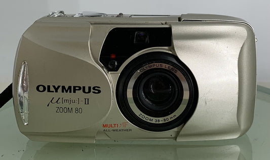 Olympus mju ii Zoom 80 35mm Ultra Compact Camera Black All Weather  Working #1400