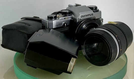 *SERVICED*Olympus OM10 35mm Film SLR Manual Camera+ OM 135 F3.5 Zuiko Lens+FLASH0