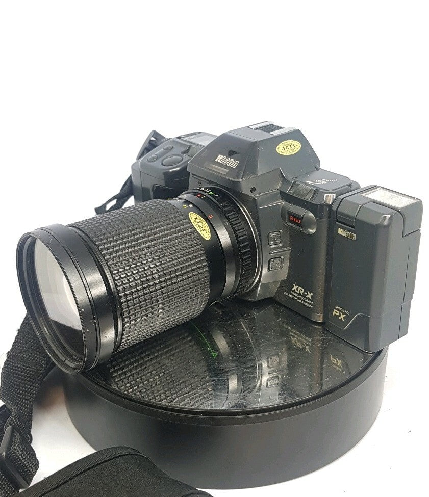 Ricoh XR-X SLR film Camera with 28-135mm lens& 28mm lens & PX Flash+Case #7912