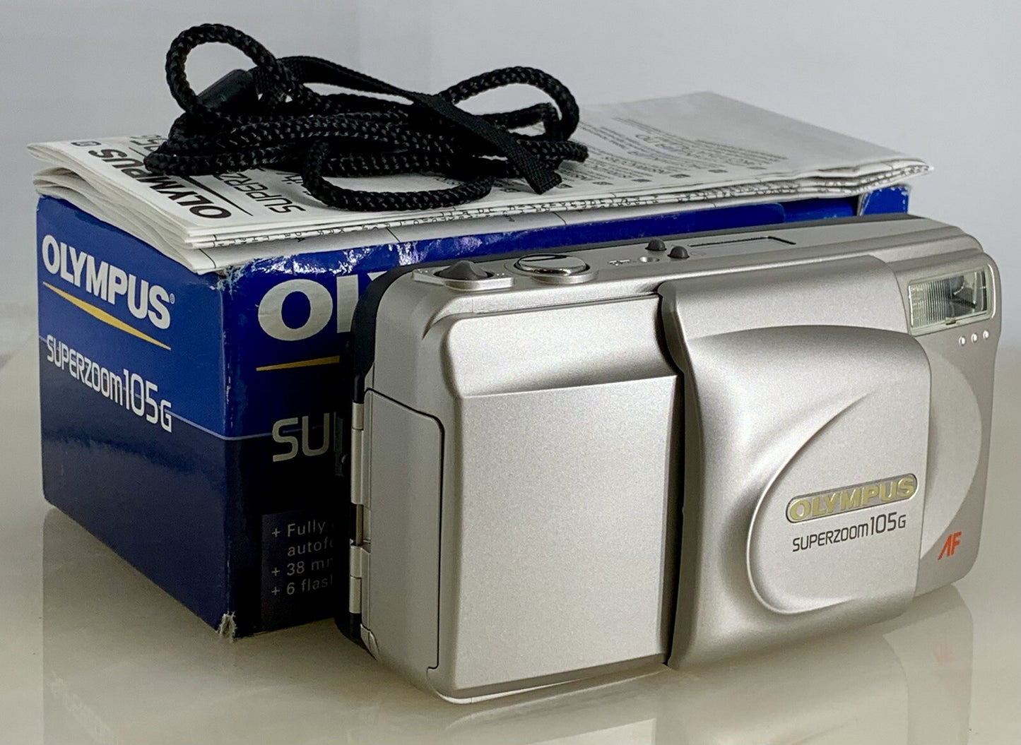 Olympus Superzoom 105G 35mm Film Point & Shoot Camera + SILVER + TESTED - 620