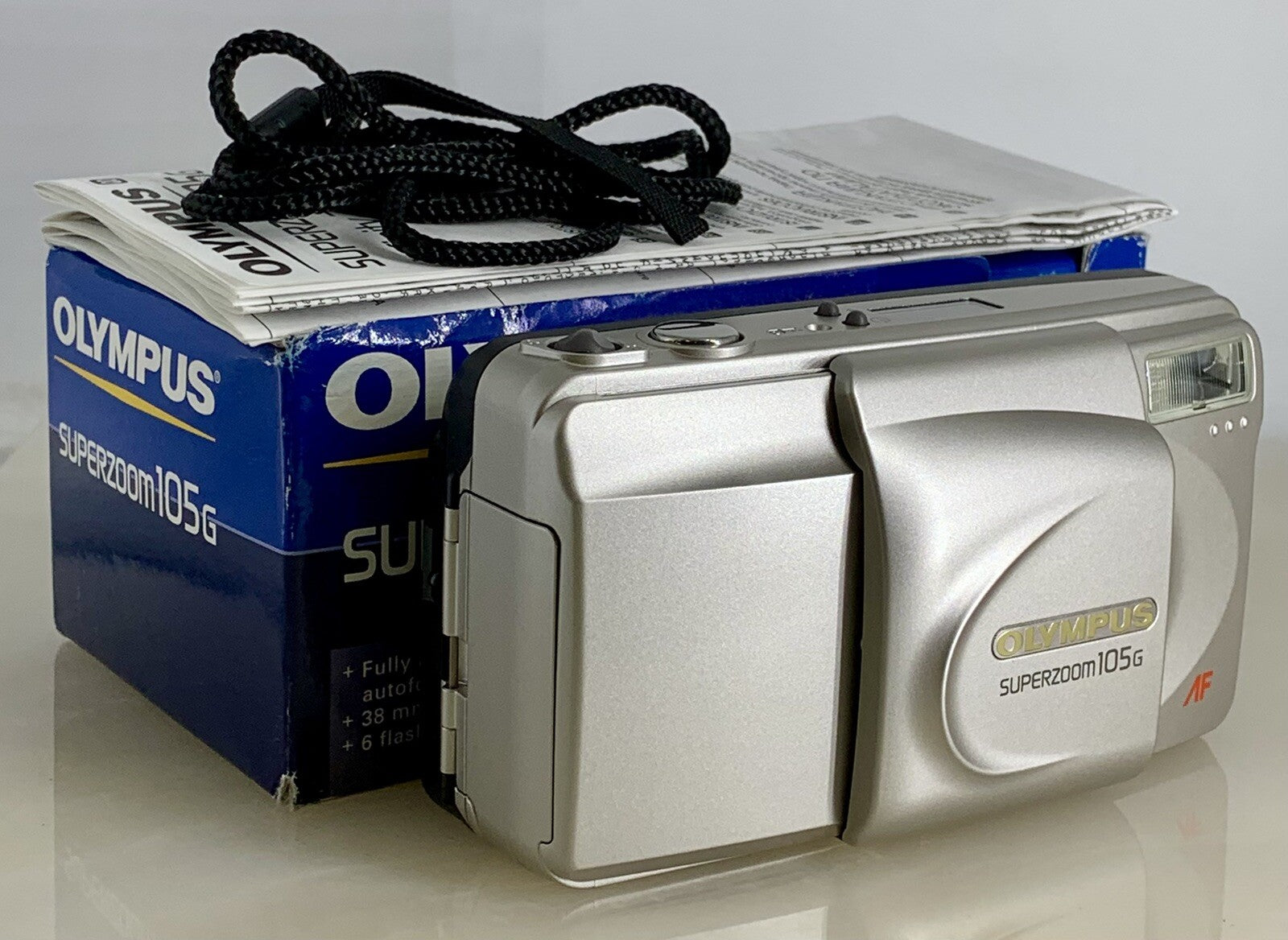 Olympus Superzoom 105G 35mm Film Point & Shoot Camera + SILVER + TESTED - 620