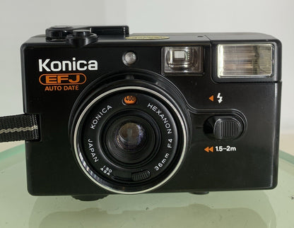 Konica EFJ 35MM AUTODATE BLACK POINT AND SHOOT FILM CAMERA BLACK TESTED - 8241