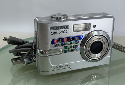 Pentax Optio 50L 5.0MP Compact Digital Camera + WIRE SILVER TESTED - 8730
