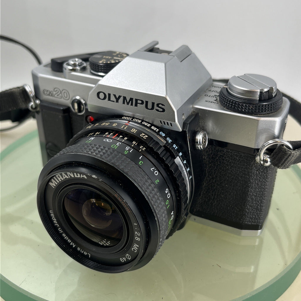 olympus Om20 35mm slr film camera With Miranda 28mm 1:2.8  Lens TESTED .#9112
