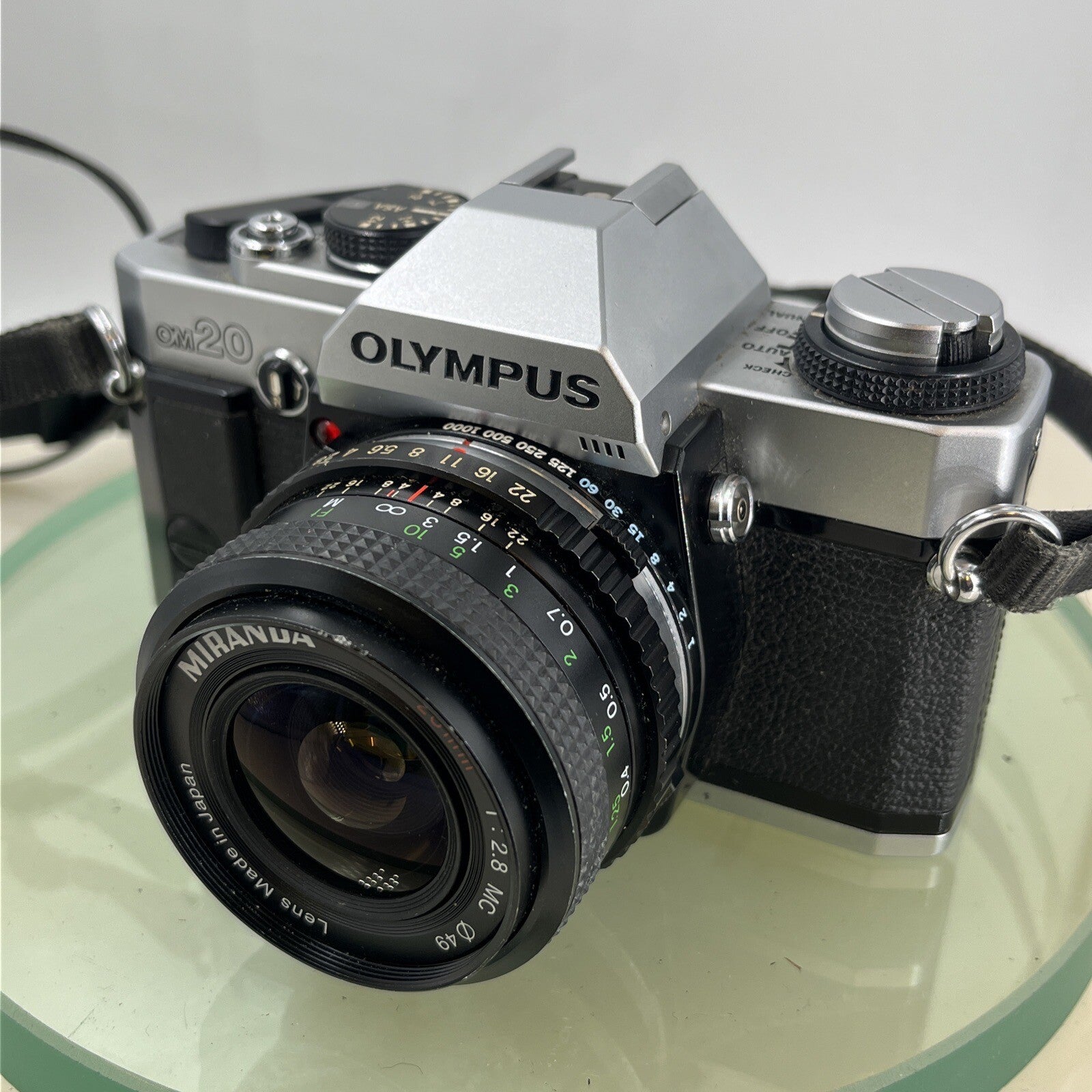 olympus Om20 35mm slr film camera With Miranda 28mm 1:2.8  Lens TESTED .#9112