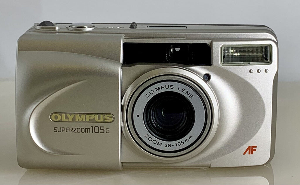 Olympus Superzoom 105G 35mm Film Point & Shoot Camera + SILVER + TESTED - 621