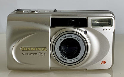 Olympus Superzoom 105G 35mm Film Point & Shoot Camera + SILVER + TESTED - 621