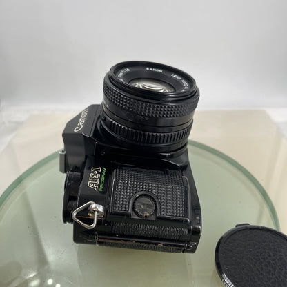 Canon AE-1 Program 35mm SLR Film Manual Camera BLACK+Canon 50mm F/1.8 FD Lens7577