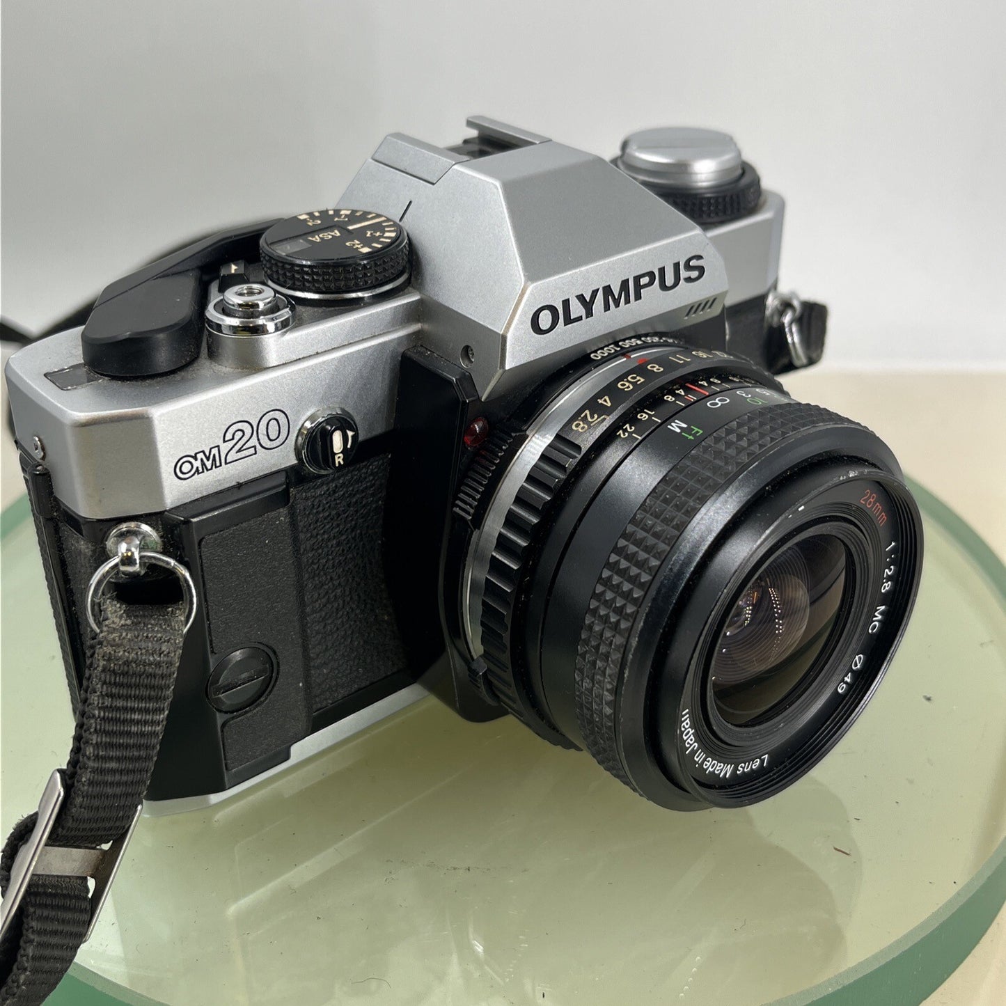 olympus Om20 35mm slr film camera With Miranda 28mm 1:2.8  Lens TESTED .#9119