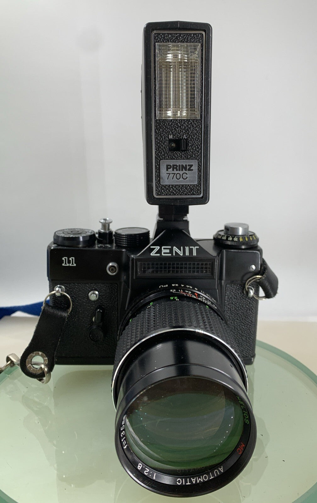 Zenit 11 VINTAGE CAMERA BLACK + HELIO LENS + PRINZ 770C FLASH LITE TESTED - 2691