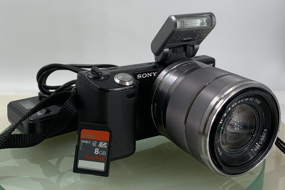 Sony Nex-5 14.2MP CAMERA 18-55mm Lens SILVER+CHARGER+WIRE+8GB CARD TESTED - 4750