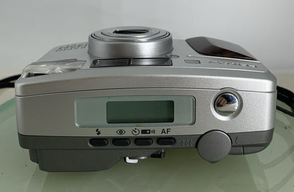 Pentax Espio 145M SUPER SILVER POINT AND SHOOT FILM CAMERA+COVER+BOOK-TESTED-8497