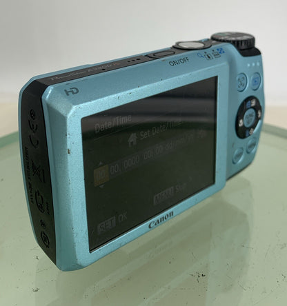 Canon PowerShot A3200 IS Camera 14.1MP BLUE WITH CHARGER+COVER TESTED - 6394