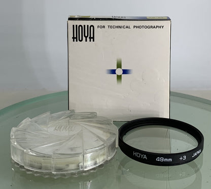 HOYA 49mm CLOSE UP +3 FILTER FOR CAMERA LENS+CASE+CLEAN+GOOD CONDITION-5960