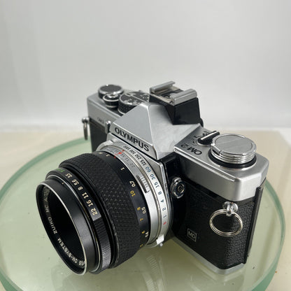 Olympus OM-2 35mm SLR camera body & Hotshoe 2 50mm 1:3.5 Silver Nose TESTED #88512
