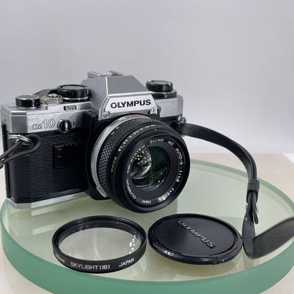 BOXED Olympus OM10 35mm SLR Film Camera with 50mm Lens + Leather Case+T20 FLASH+2