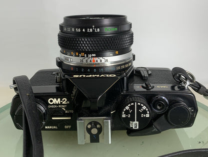 Olympus OM-2n Black - 35mm SLR Film Camera + 50mm f/1.8 Lens-Tested & Working 727